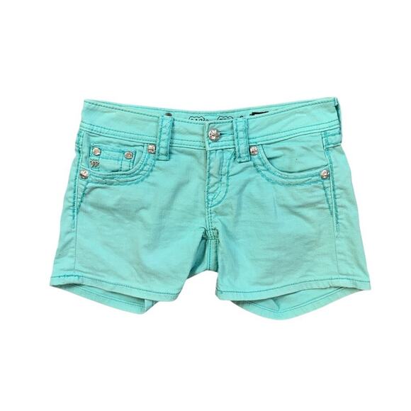 Miss Me Shorts Womens 25 Mint Studded Low Rise Denim Flap Pocket Stretch Zip Fly - Picture 1 of 11